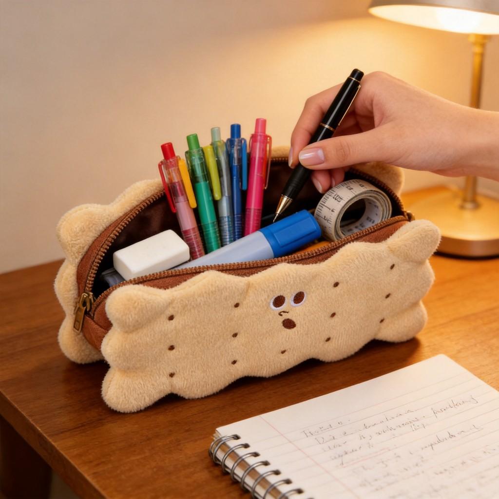 Style Plush Pencil Case With Large Capacity For Students And Office Use