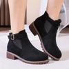 Large size women's new belt buckle round head square heel short boots women's Martin boots