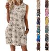 Women's Casual And Fashionable Round-neck Sleeveless Printing Mid Length Dress