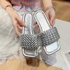 Large Size Flat-bottomed Slippers Women's Outer Wear Casual Simple Solid Color One-word Woven Belt Women's Slippers Slippers