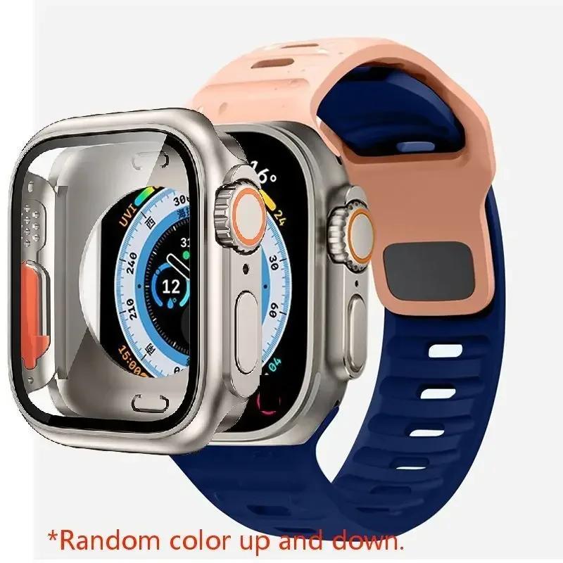 Case+Strap For Apple Watch Band 45mm 44mm 41 42 46mm Smart Silicone Bracelet Iwatch Series 5 6 Se 7 8 9 10 Change To Ultra Case