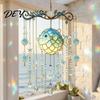 Stained Glass Style Suncatcher Ocean-Themed Crystal Wind Chime, Acrylic Jellyfish Seahorse Pufferfish Hanging Ocean Theme Chimes with Prism