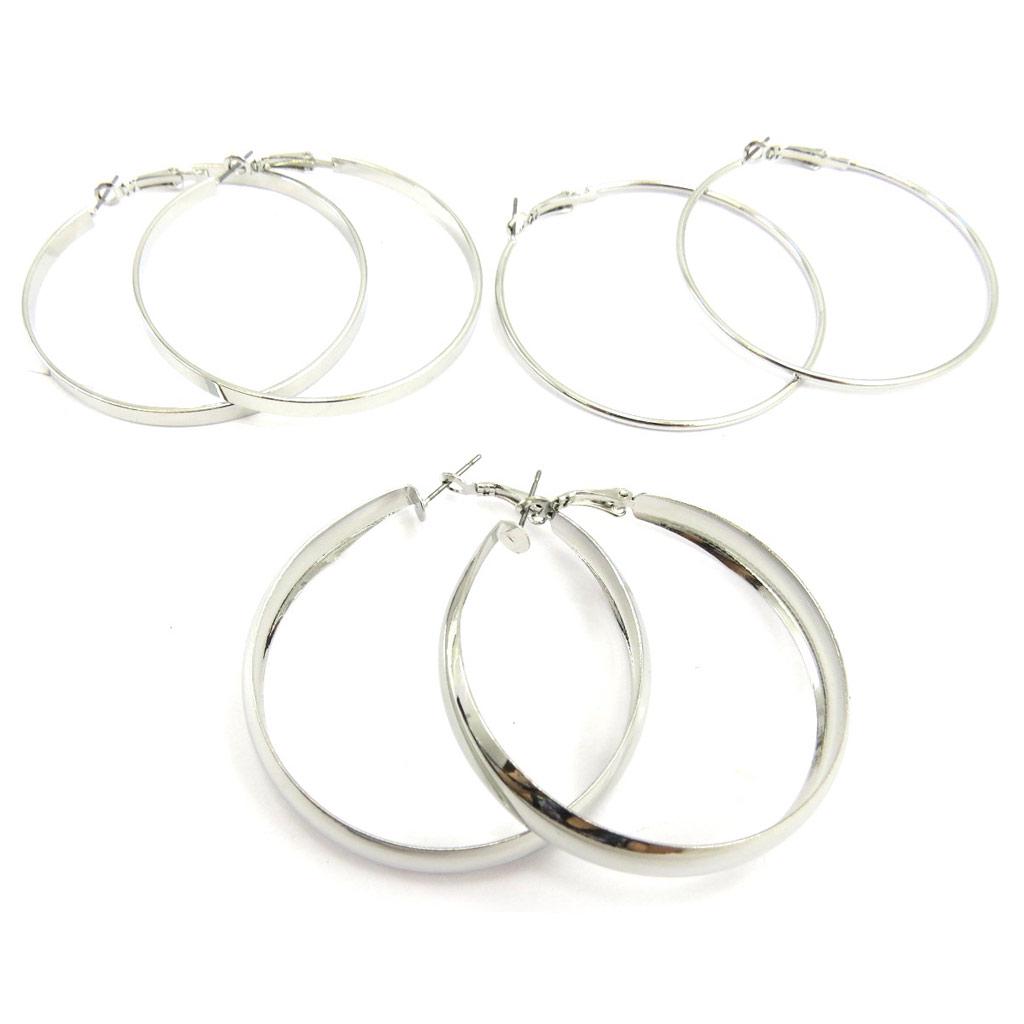 Les Trésors De Lily [L6069] - 3 Pairs of Silver 'Choréographie' Hoop Earrings Ø 6 Cm
