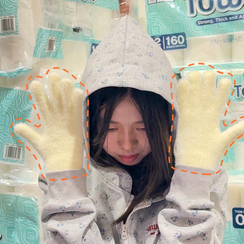 

Cozy & Cute Wool Knitted Gloves for College Women – Warm, Soft, Dopamine Colors, Five-Finger Design for Autumn & Winter. White