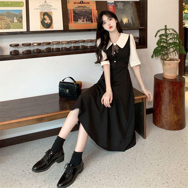 

2024 Платье в стиле Мори-Гёрл с приталенным силуэтом и воротником Питер Пэн - Сладкий корейский тренд для колледжа M