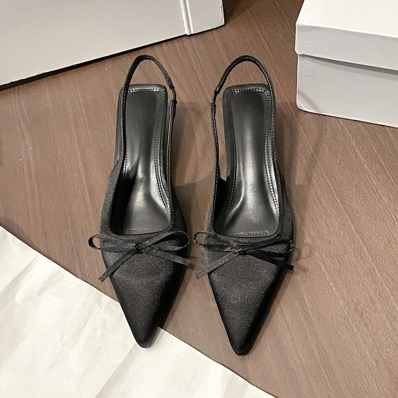 

Fashion 2025 New Summer Slip on High Heel Women Sandals Fashion Butterfly-knot Singbacks Pumps Stripper Party Female Sandalias 35 чёрный