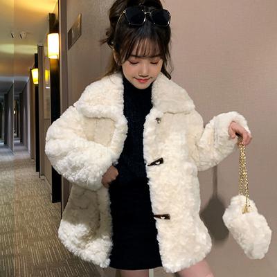 Girls' Lamb Woolen Jacket Autumn and Winter Clothing Fur One-piece Fashion Children's Jacket Thickened and Velvet
