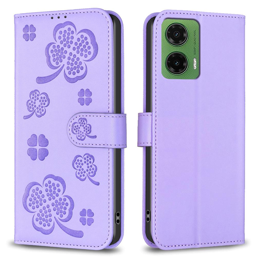 For Motorola Moto G35 5G Case Clover Pattern Wallet Stand View Leather Phone Cover