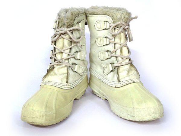 Canada Vintage/SOREL/Leather Snow Boots MANITOU Model/24.5-25.5/White/With Inner Liner(USED)