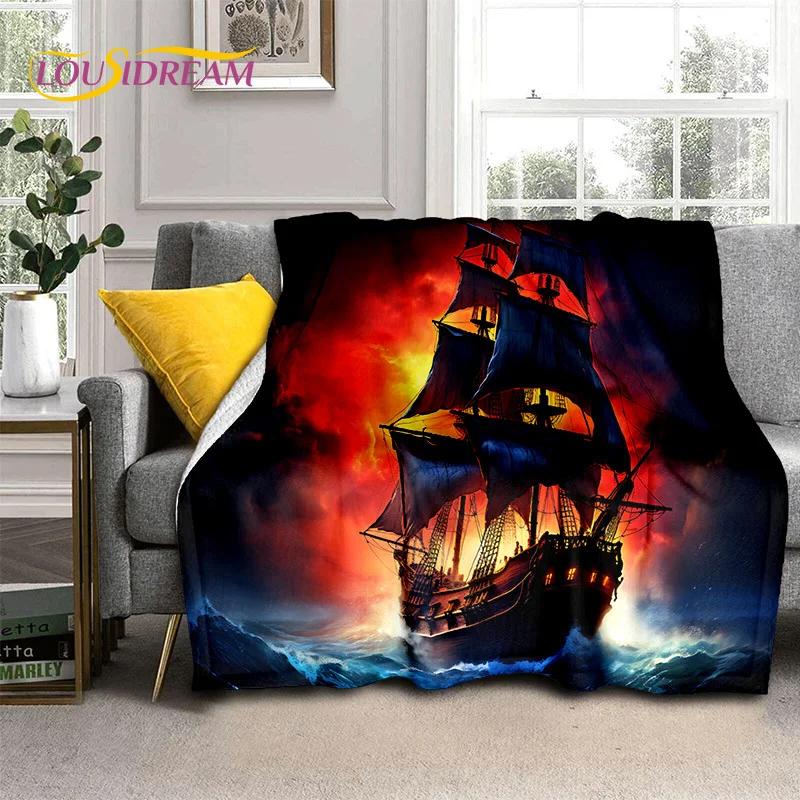 Ancient Pirate Ship Boat,Barque,Sailboa Soft Flannel Blanket,Throw Blanket Comfortable Blanket for Picnic Beds Sofa Home Bedroom
