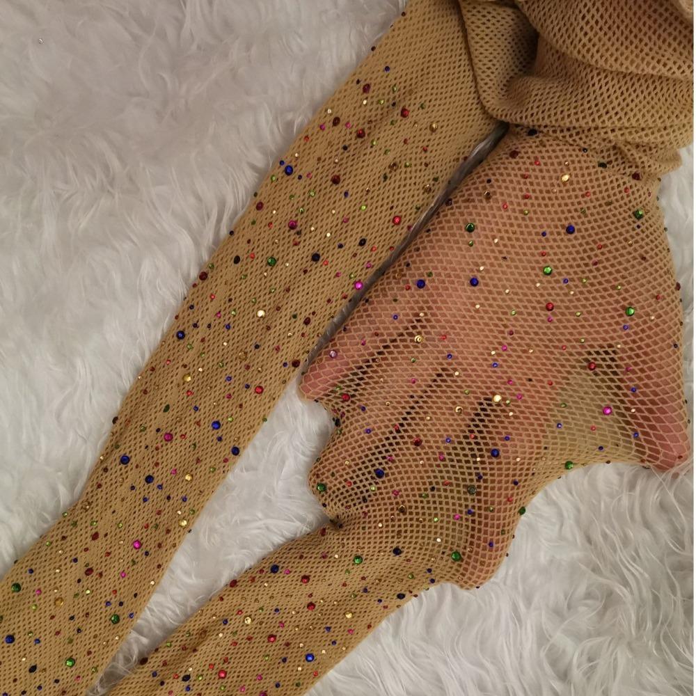 Trendy Shiny Fishnet Tights Small Mesh Glitter Pantyhose Hot-drilled Thin Stockings Women Girl