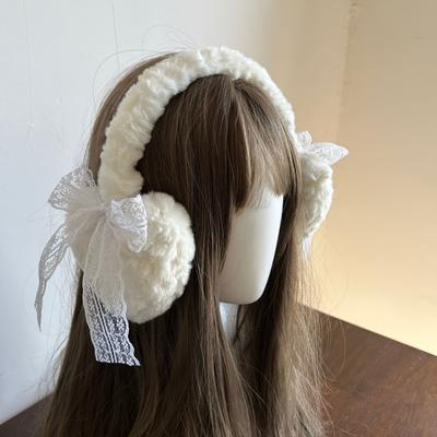 1PC New Japanese Sweet Girl Cute Lace Bow Warm Headgear Plush Ear Bag Love Earmuffs