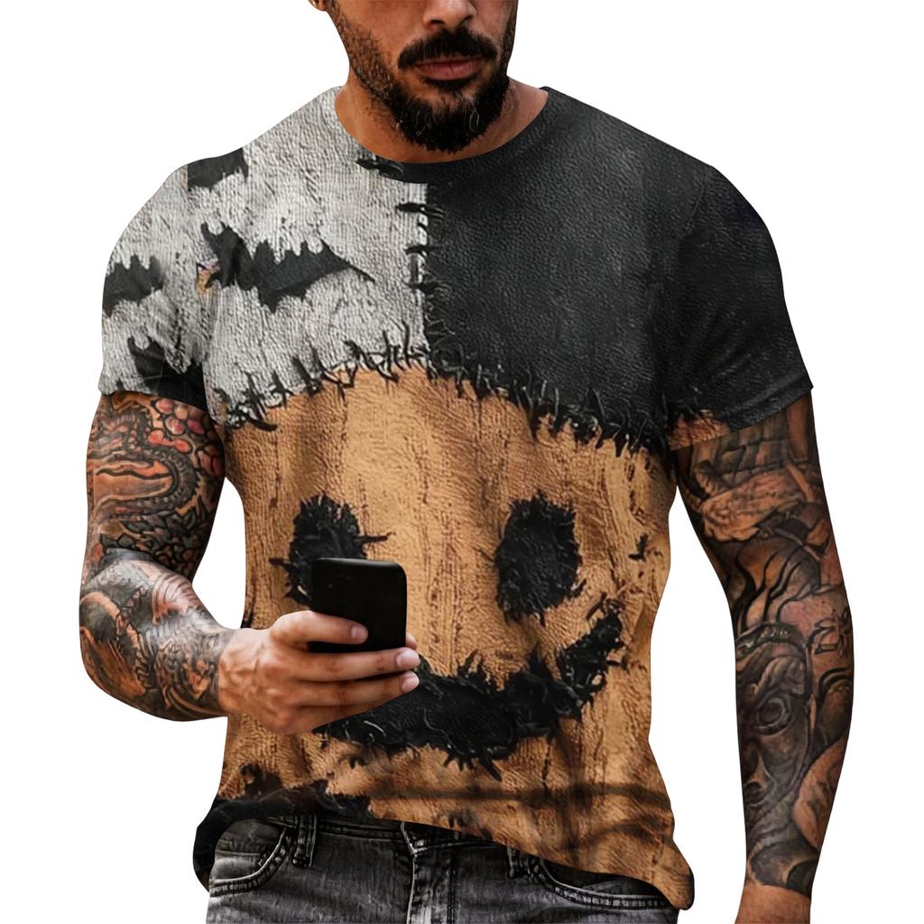 Men's Casual Loose Fit Short Sleeve T-Shirt Halloween Style Graphic Print Crew Neck Lightweight Top for Everyday Wear