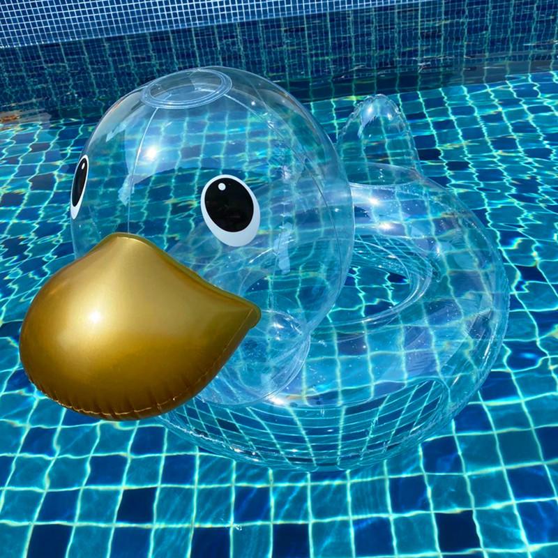Fashion Big Duck Baby Swimming Ring Armpit Float Transparent Cute Duck Life Ring  Seat Safety Thickened Inflatable Swim Ring Transparent Duck