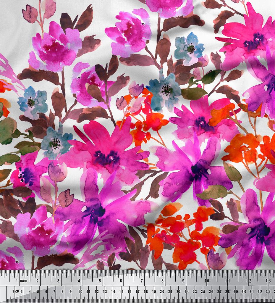 oneOone Cotton Flex Fabric Leaves & Flower Panel Decor Fabric Printed BTY 40 Inch