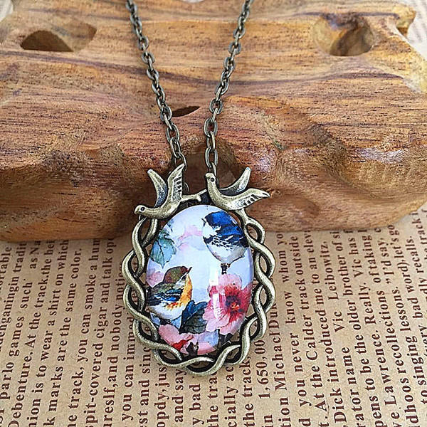 Ebay Fashion Vintage Copper Time Gem Forest Bird Necklace Sweater Chain