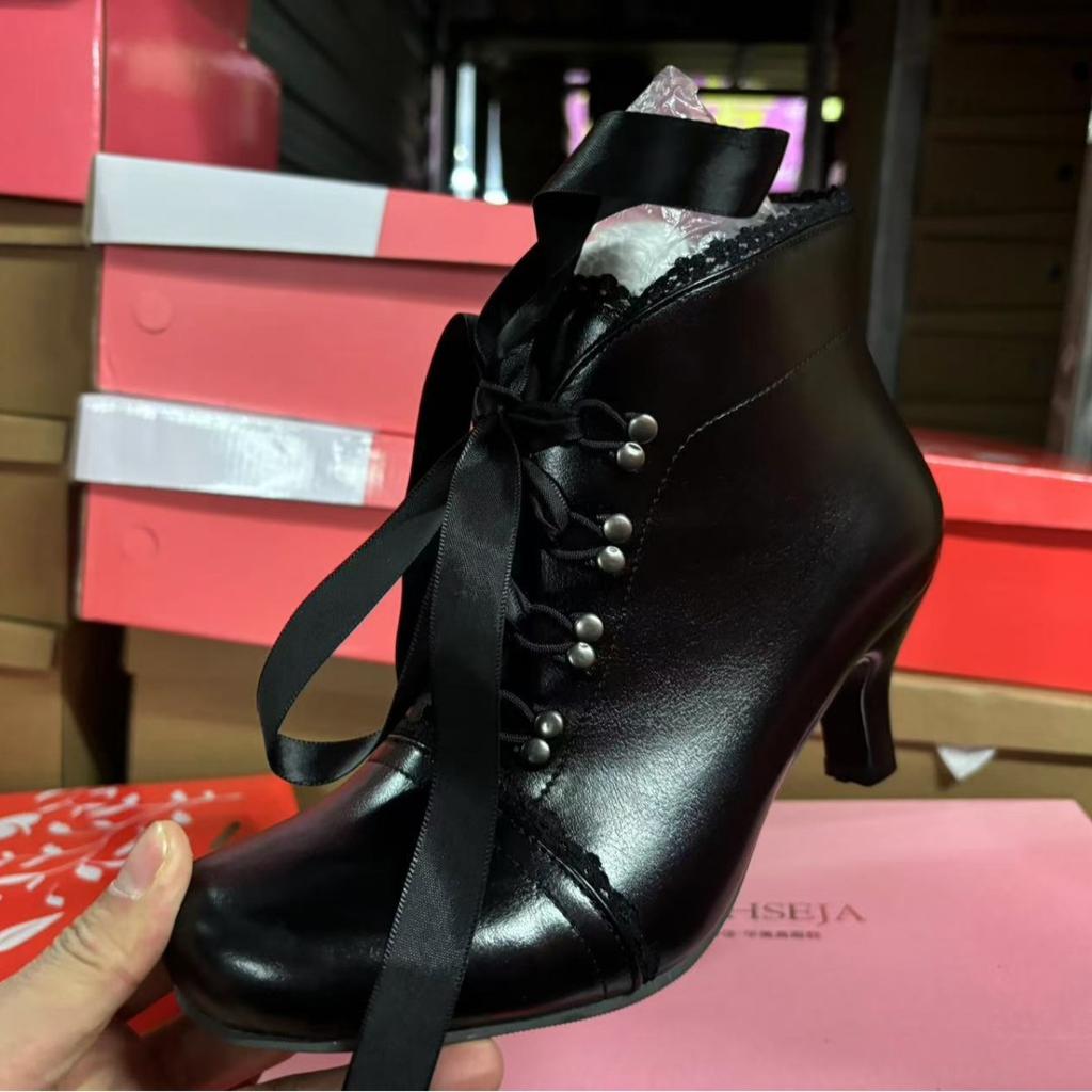 Cross lace-up short women's boots new European and American style round head side zipper kitten and medium heel boots women