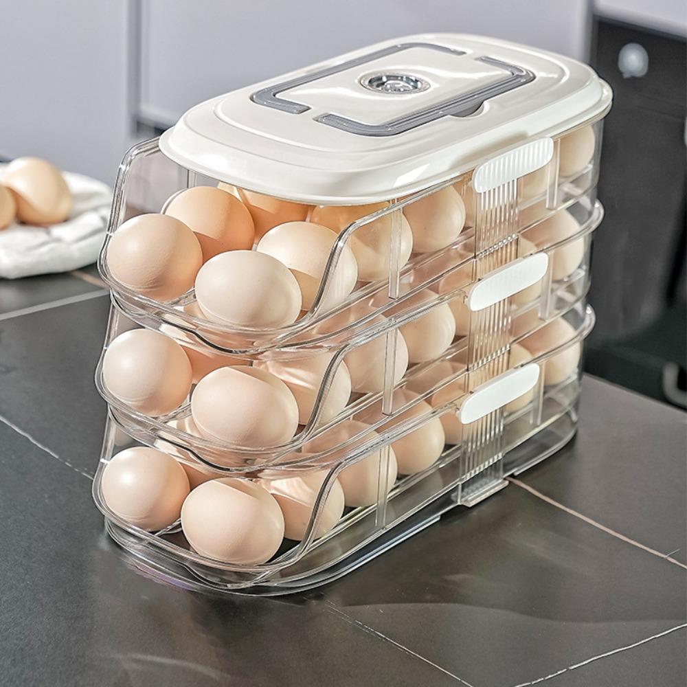 Large Capacity Automatic Rolling Egg Container Transparent Egg Storage Box  for Home