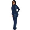 3568 Trade Europe and America Cross Border Amazon Silm Stretch Trumpet Wash Long Sleeves Denim Jumpsuit Jumpsuit