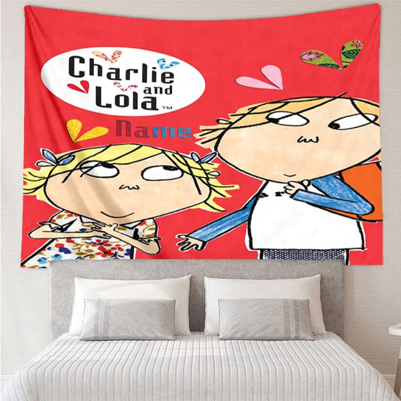 Custom Name Charlie and Lola Print Tapestry, Backdrop, Easy Setup, Ideal for Bedroom, Office & Living Room, with Aesthetic Wall Hanging Decor.