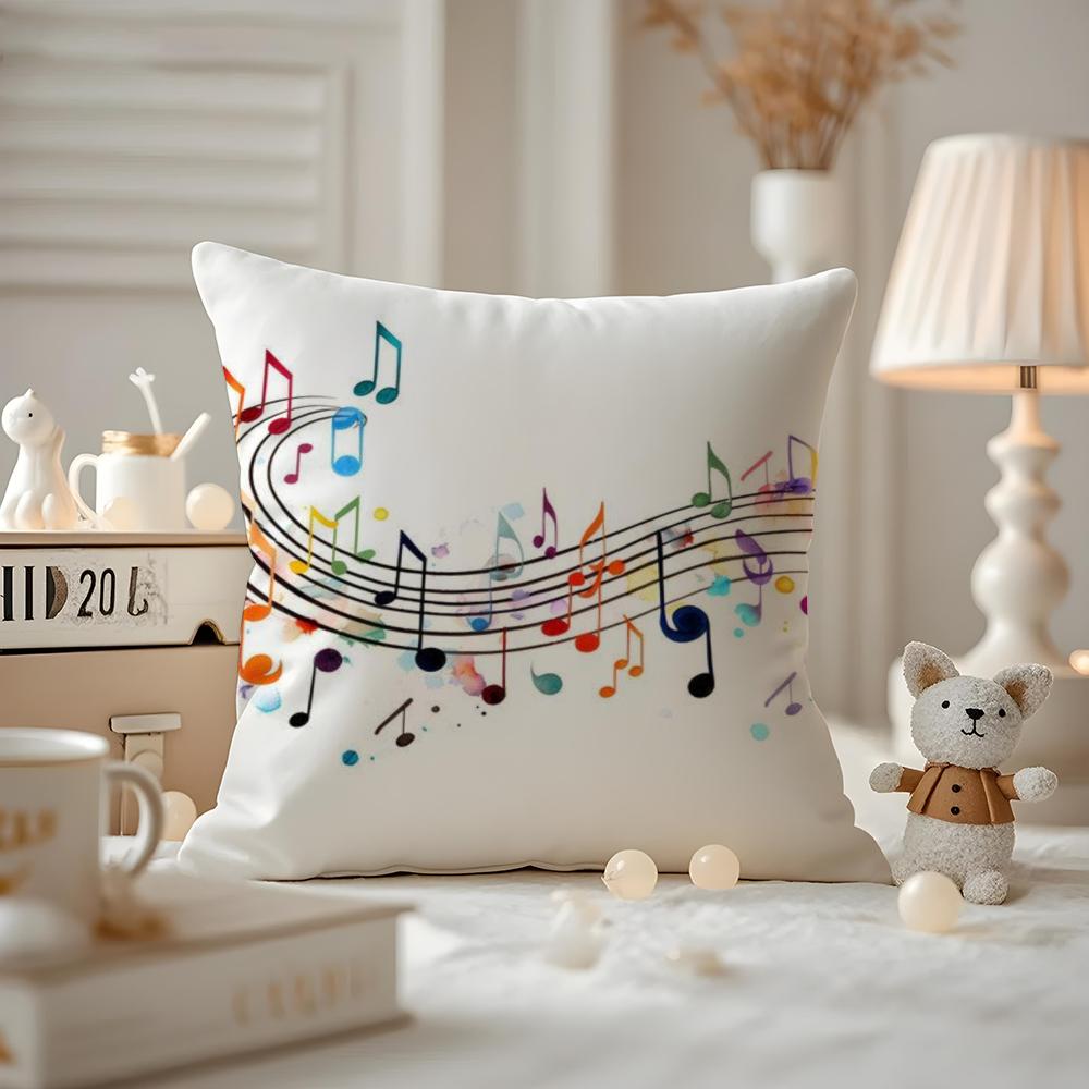 Sheet Music Printing Cushion Cover Antidustmite Pillowcase Invisible zipper silky short plush Sofa cushion cover