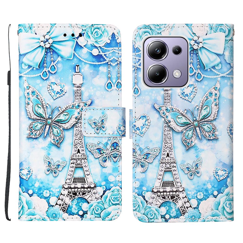 For Xiaomi Redmi Note 13 Pro 4G/Poco M6 Pro 4G Leather Case with Strap and Card Holder Pattern Printing Phone Cover