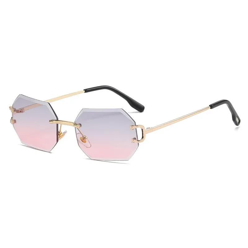 New Rimless Polygon Sunglasses Fashion Women Vintage Gradient Ocean Lenses Shades Trendy Luxury Brand Design Chic Sun Glasses