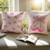 Pink Bow Cherry Pillow Case Sofa and Living Room Decorative Cushion Covers Dust-proof and Mite-proof Invisible Zipper
