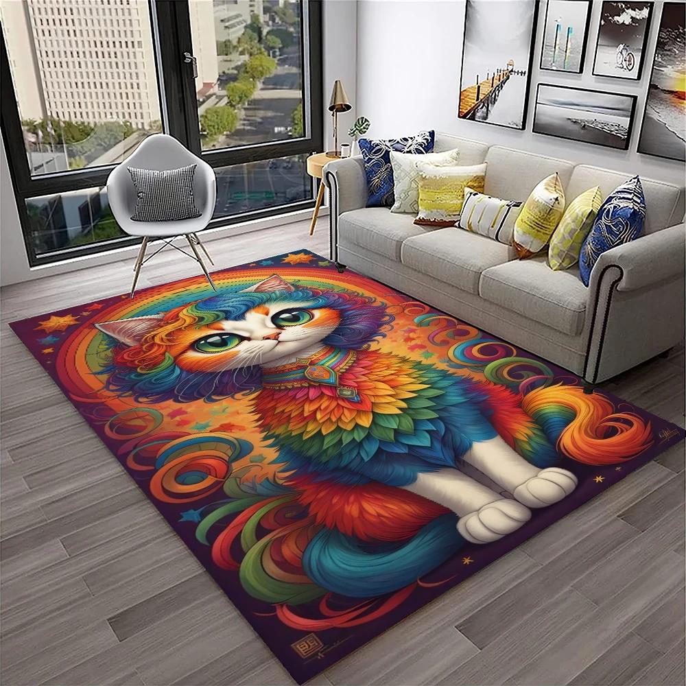 3D Cute Cat Flower Cartoon Carpet Rug for Home Living Room Bedroom Sofa Doormat Decor,Child Play Area Rug Non-slip Floor Mat