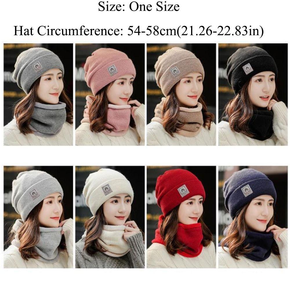 Thicken Plus Velvet Scarf Warm Knit Hat Cold-proof Neck Cover Solid Color Beanies Caps  Mens Womens