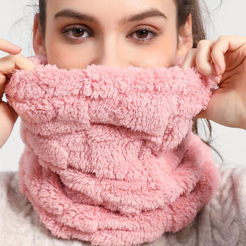 Faux Fur Plush Infinity Scarf Solid Color Soft Neck Warmer Coldproof Gaiter Ski Mask Unisex Winter Accessory