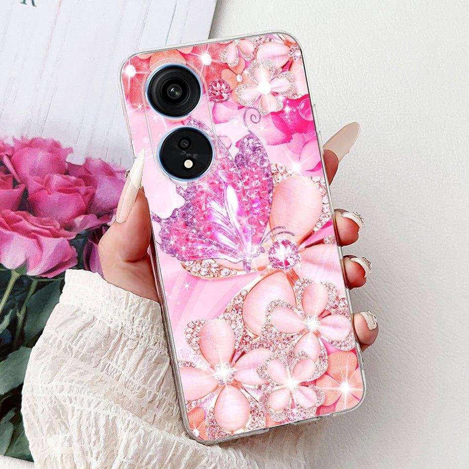 For Oppo Reno8 T Phone Case Reno 8T 5G 4G CPH2481 CPH2505 Elegant Floral Cat Soft Silicone Transparent TPU Lightweight Cases