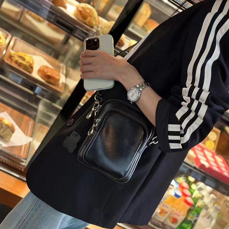 Pure Cowhide Messenger Bag, Mobile Phone Bag, Women'S Versatile Leather Vertical Casual Shoulder Bag