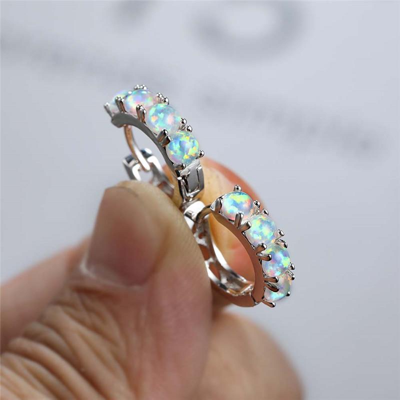 Charm Silver Color Small Hoop Earrings Trendy Bridal Round Stone Wedding Earrings Cute Female Blue White Opal Earrings For Women