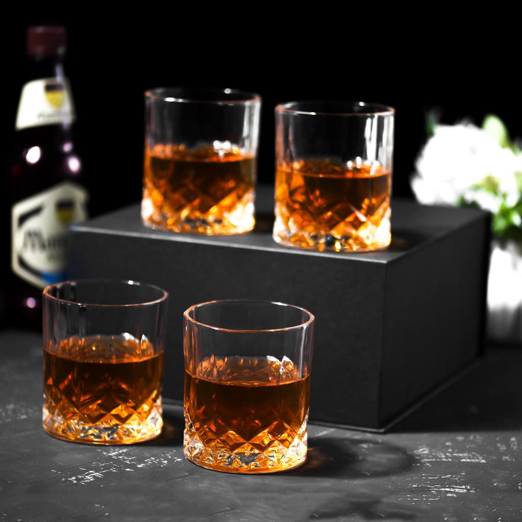 Whiskey Glasses Set of 4, Old Fashioned Glasses 10oz Crystal Glasses with Luxury Box for Scotch Bourbon Liquor Cocktail