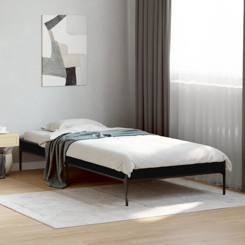 Bed Frame in Black 75 x 190 cm Made of Wood Based Material and Metal