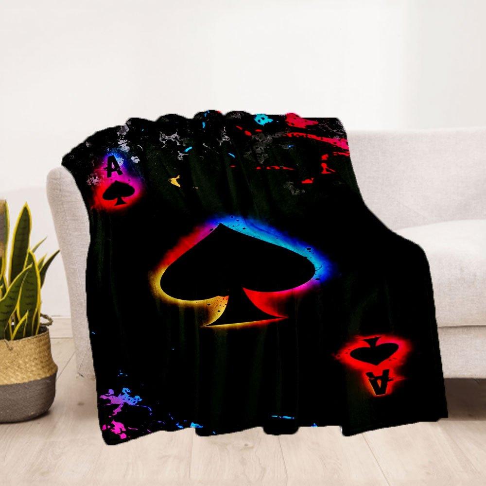 "Neon Spade Playing Card Art Print"Blanket Flannel Throw Blanket for Sofa, Bed, Travel, Camping, Office