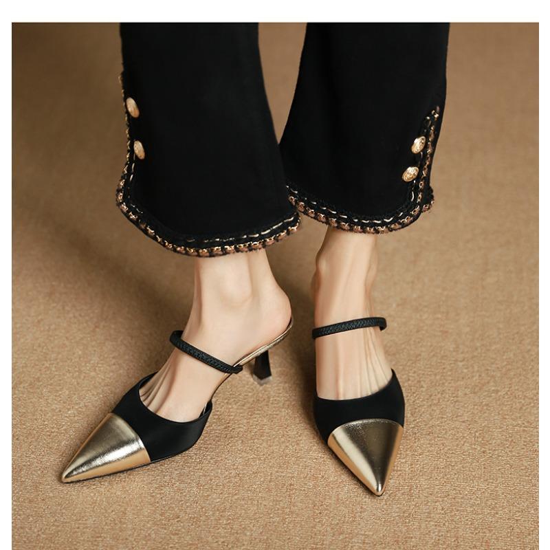 

Модные женские модные босоножки Босоножки летние новые остроносые сандалии с тонким каблуком и неглубоким носком 40 чёрный