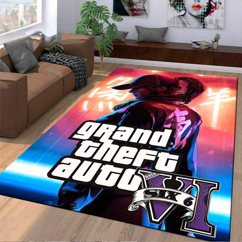 Grand Theft Auto Sports Beauty Printed Flannel Carpet, Non-slip, Suitable for Bedroom, Living Room, and Children's Room Decoration