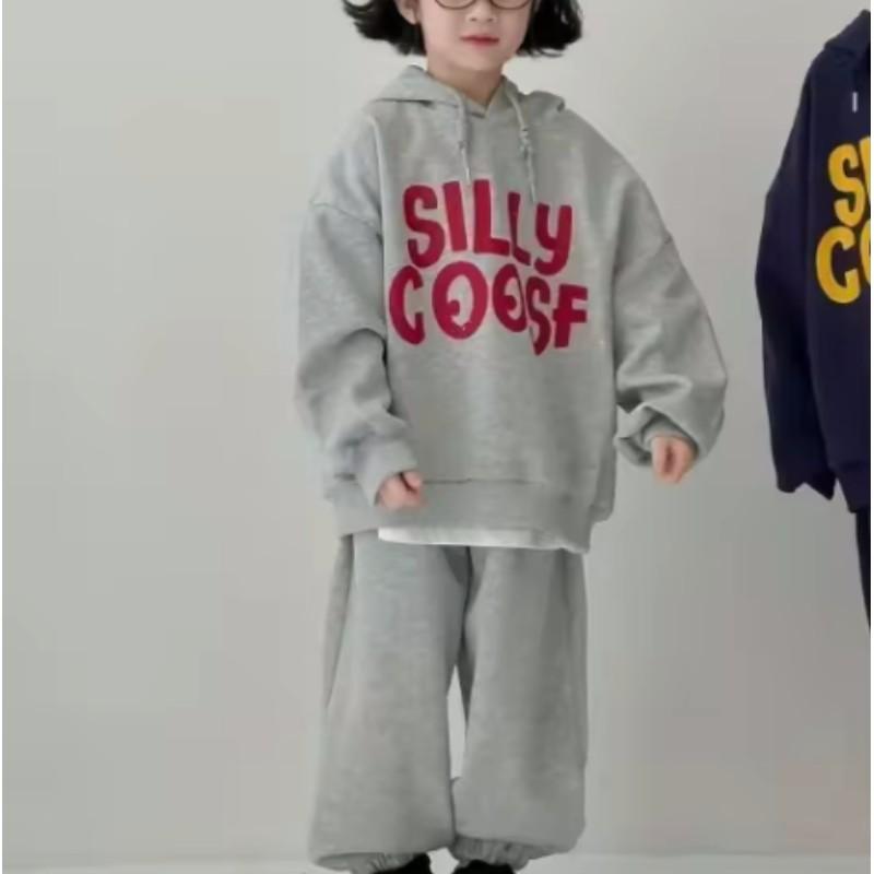 

Детский спортивный костюм весна-осень корейской версии, свободная толстовка с капюшоном и длинными рукавами + штаны, комплект из двух предметов 90 серый