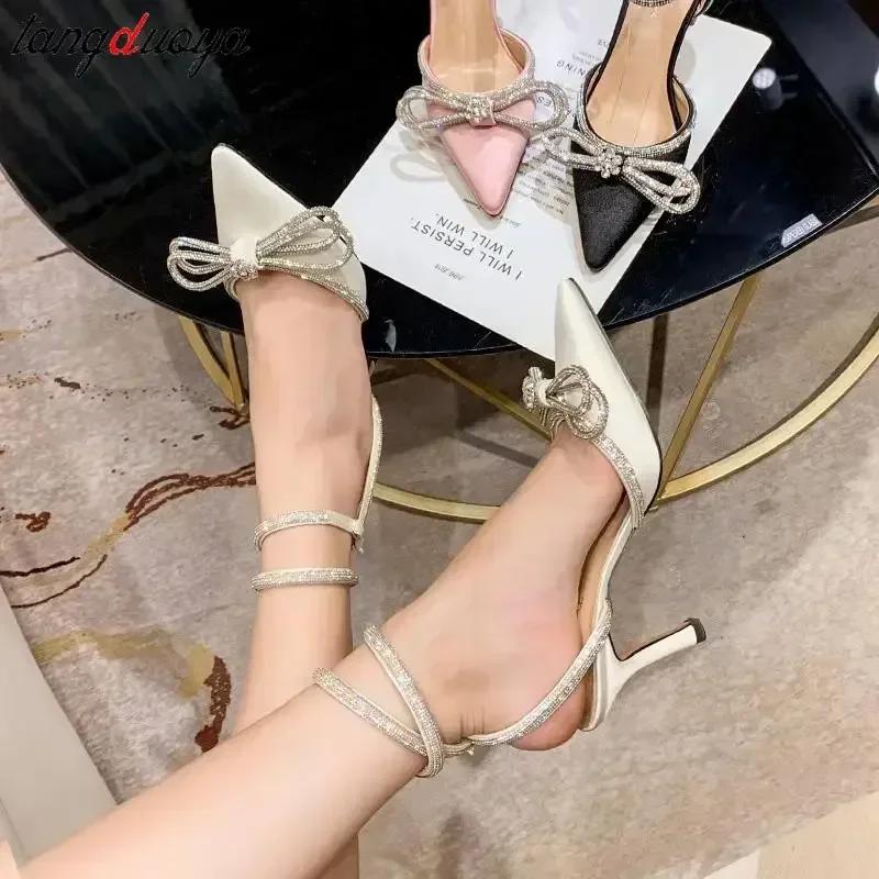 Glitter Rhinestones Pumps Ladies Sexy Crystal Bowknot High Heels Women Elegant Slim Heels  Party Wedding Pumps 36-42