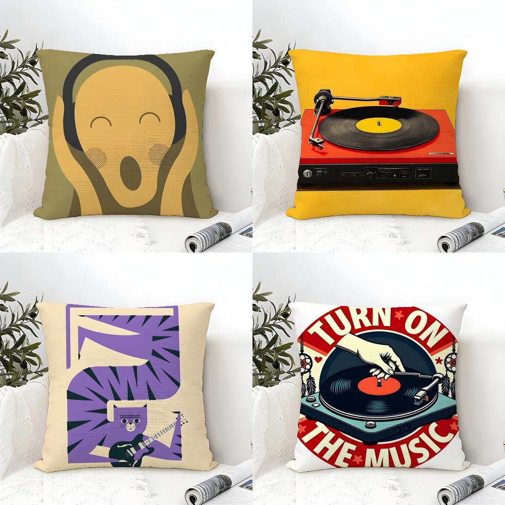 Simple Stylish Music Record Design Pillow Case Cotton Linen Fabric Square Zipper Pillowcase Home Decorative Living Room