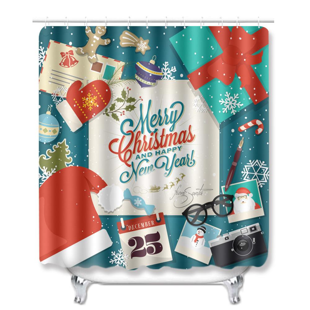 Christmas Waterproof Shower Curtain Four-Piece Combination Floor Mat Entrance Door Mat Bedroom Living Room Carpet