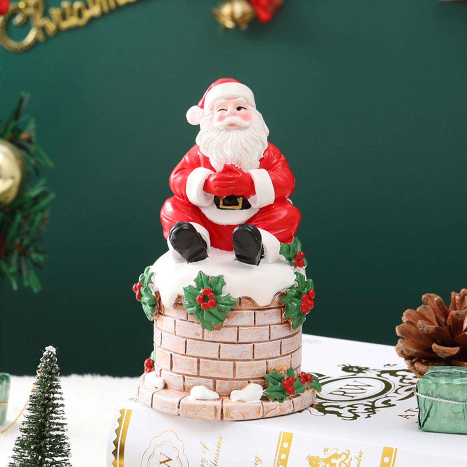 

Santa Figurines Resin Cute Collectible Santa Sitting On Chimney Table Centerpiece For Home Indoor Living Room Bedroom Office CN