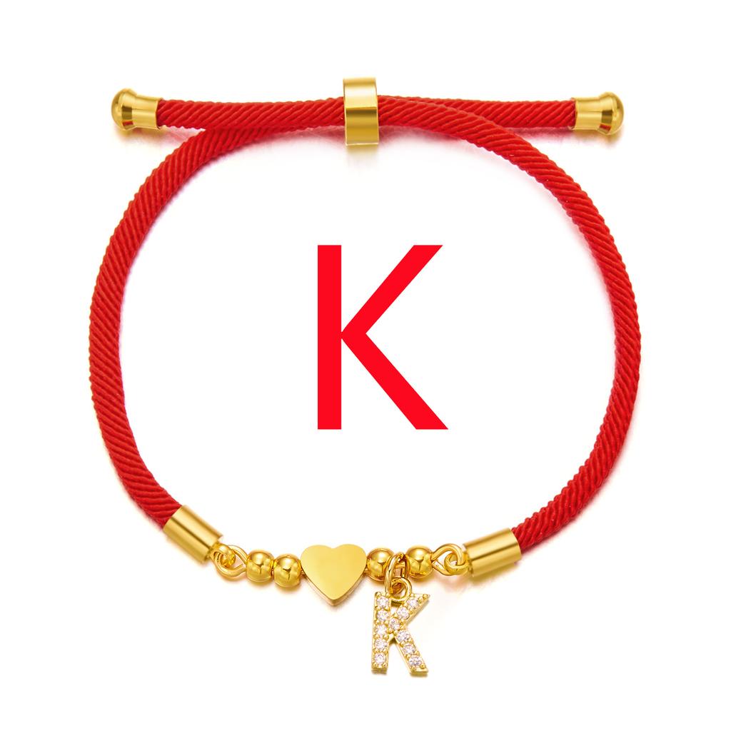 Brățară inițială din oțel inoxidabil 26 litere pentru femei alfabet AZ inimă reglabilă frânghie roșie împletită brățară bijuterii cadou