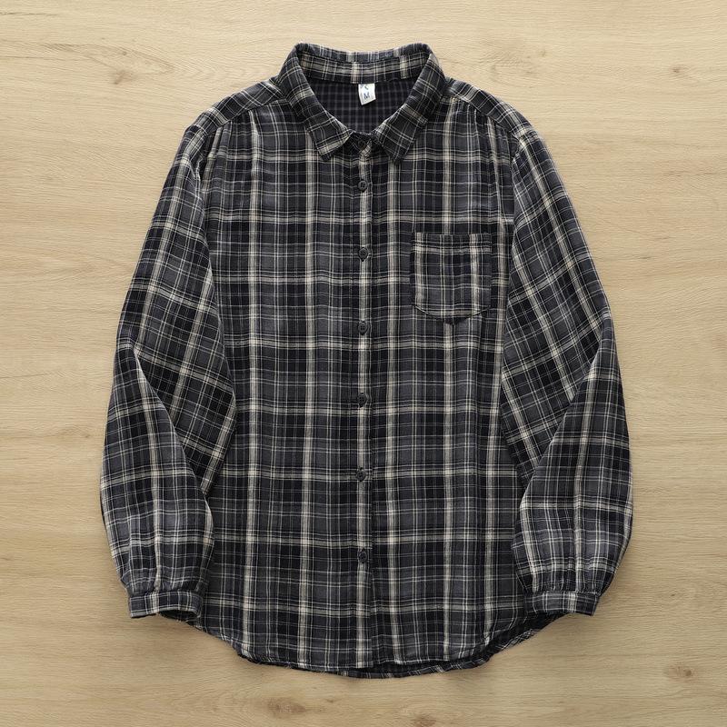 Autumn Women Plaid Shirts Long Sleeve Casual Blouses Turn Down Collar Loose Lady Cardigan Tops Female Clothes College Style