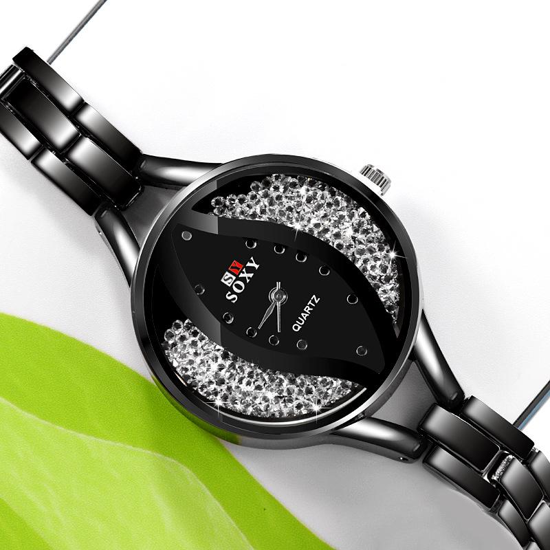 SOXY luksusowy damski zegarek z okrągłą tarczą, Rhinestone Dial, damski zegarek, modna bransoletka ze stali nierdzewnej, zegarki kwarcowe