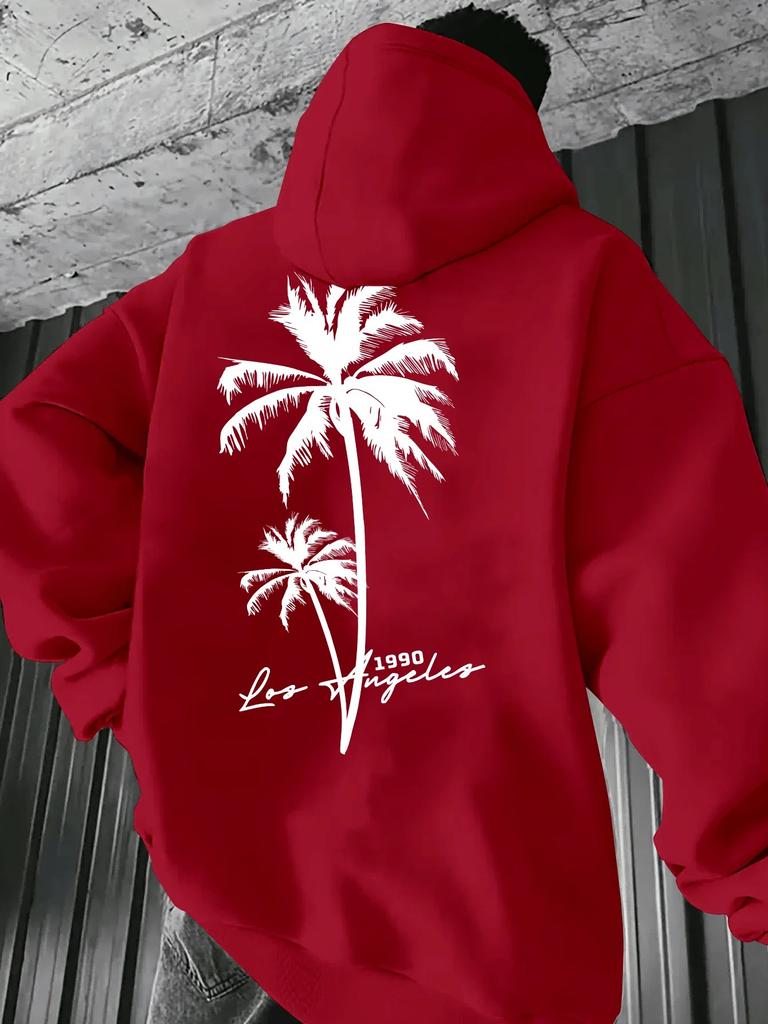 Men's hoodie for autumn and winter, featuring a coconut tree print, versatile and comfortable, with a trendy and fashionable hip-hop style.