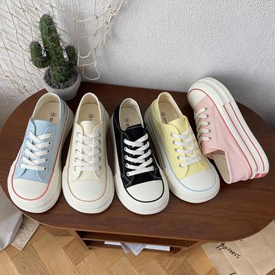 Summer Ugly Cute Thick-soled Big-headed Canvas Shoes Female Cute Little White Board Shoes Heightening Light and Breathable Tide Shoes 1195
