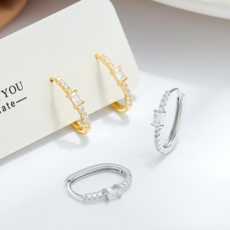 Women's 925 Sterling Silver U-Shaped Earrings with Inlaid Zircon Korean Minimalist Light Luxury 18K Gold Plated Fashion Jewelry